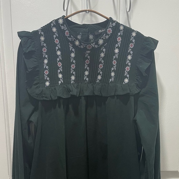 Embroidered-Bib Ruffle Mini Dress - Picture 6 of 12